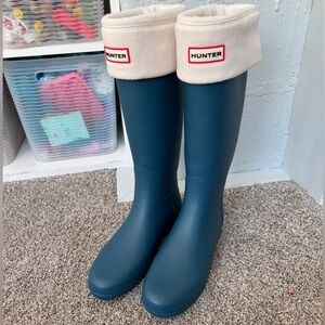 Hunter Blue Rain Boots with Fleece Liner